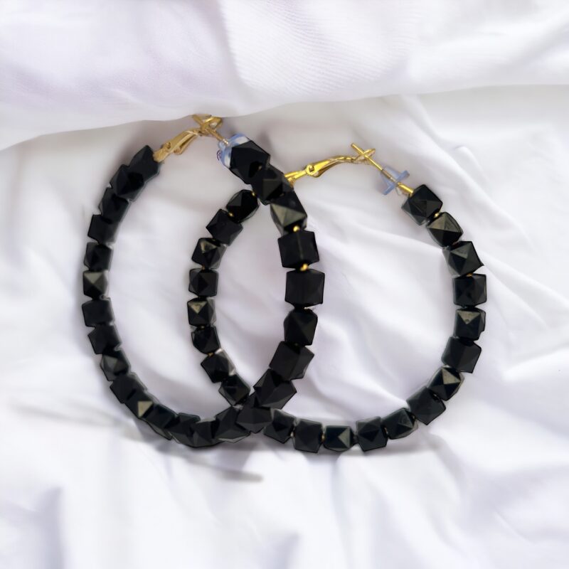 Classic Black Cubic Hoop Earrings