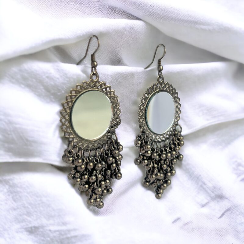 Oxidized Silver Mirror Chandelier Earrings