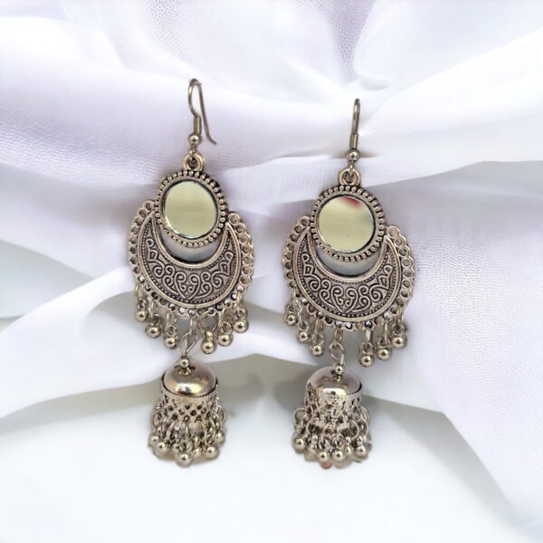 Oxidized Mirror Jhumka Dangle Earrings