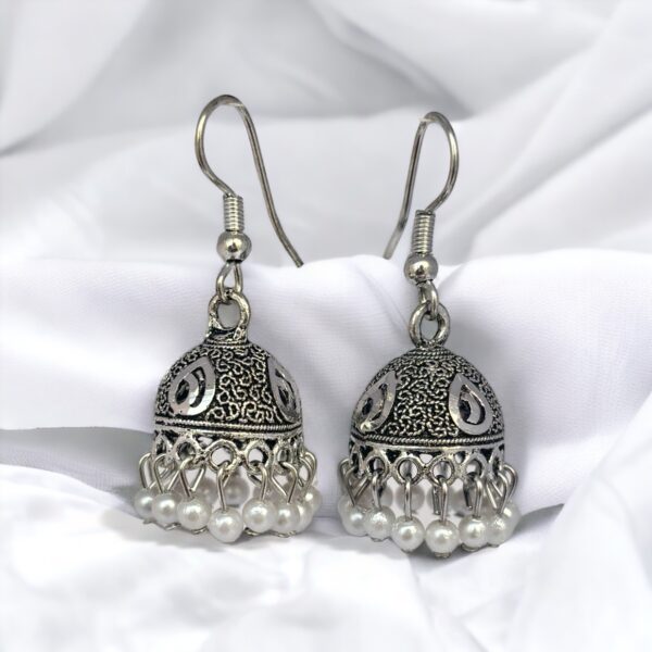 Oxidized Pearl Bead Jhumka Earrings