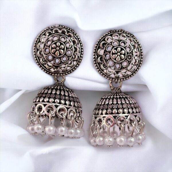 Oxidized Silver Jhumka Earrings