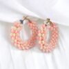 Pink and White Beaded Hoop Earrings