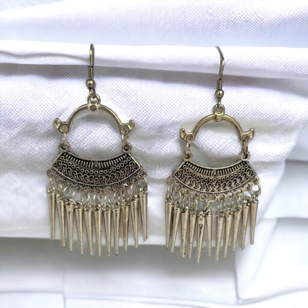 Oxidized Silver Fringe Chandelier Earrings