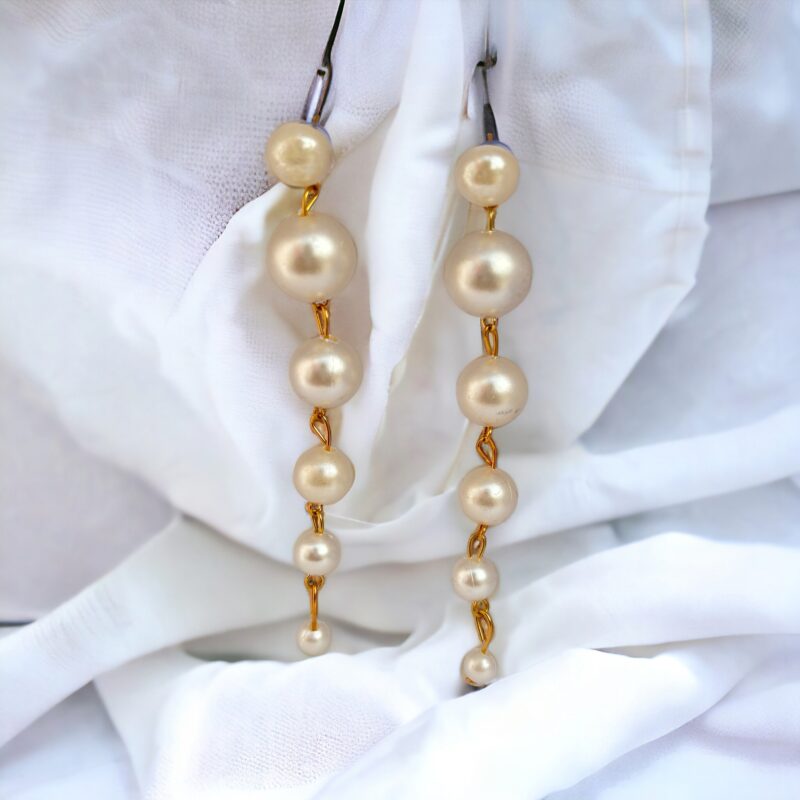 Gold Pearl Dangle Earrings